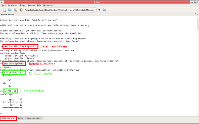 Syms installieren in Octave